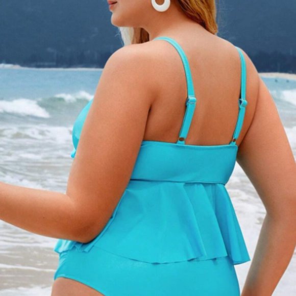 NWOT SHEIN Leisure Plus Ruffle Hem Knot Front Bikini Swimsuit - Picture 2 of 5